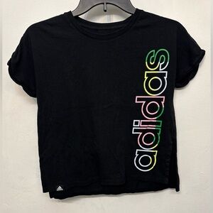 Adidas Black Tee With Side Cut Outs & Colorful Logo Girls Size Large 14 NWOT